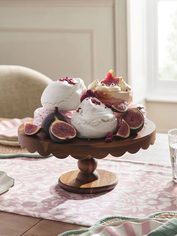 Natural Wood Scalloped Edge Cake Stand