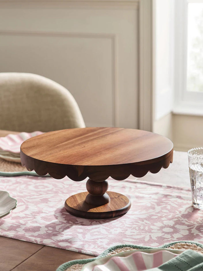Natural Wood Scalloped Edge Cake Stand