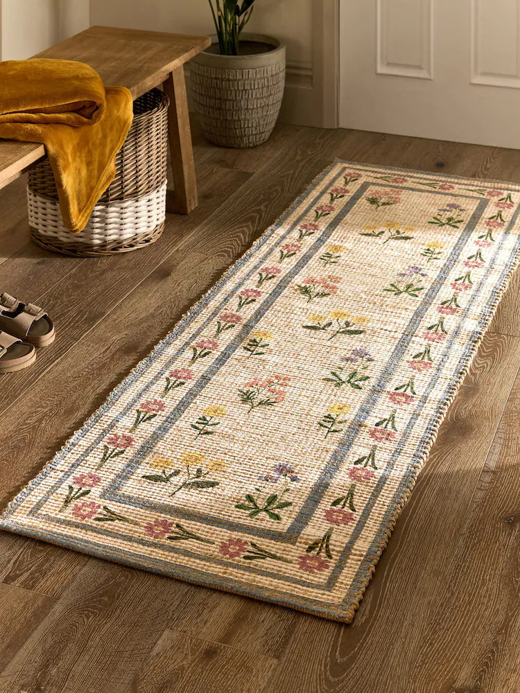 Natural MAISIE Floral Border Jute Runner