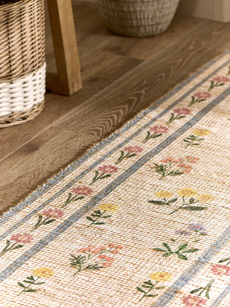 Natural MAISIE Floral Border Jute Runner