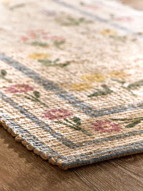 Natural MAISIE Floral Border Jute Runner