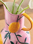 Pink/Yellow Handpaint Lemons Ceramic Jug Vase
