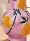 Pink/Yellow Handpaint Lemons Ceramic Jug Vase