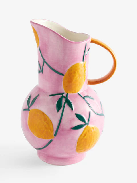 Pink/Yellow Handpaint Lemons Ceramic Jug Vase