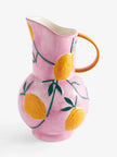 Pink/Yellow Handpaint Lemons Ceramic Jug Vase