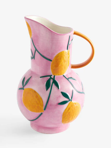 Pink/Yellow Handpaint Lemons Ceramic Jug Vase