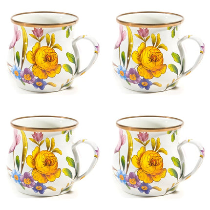 White Flower Market Mugs, Set of 4