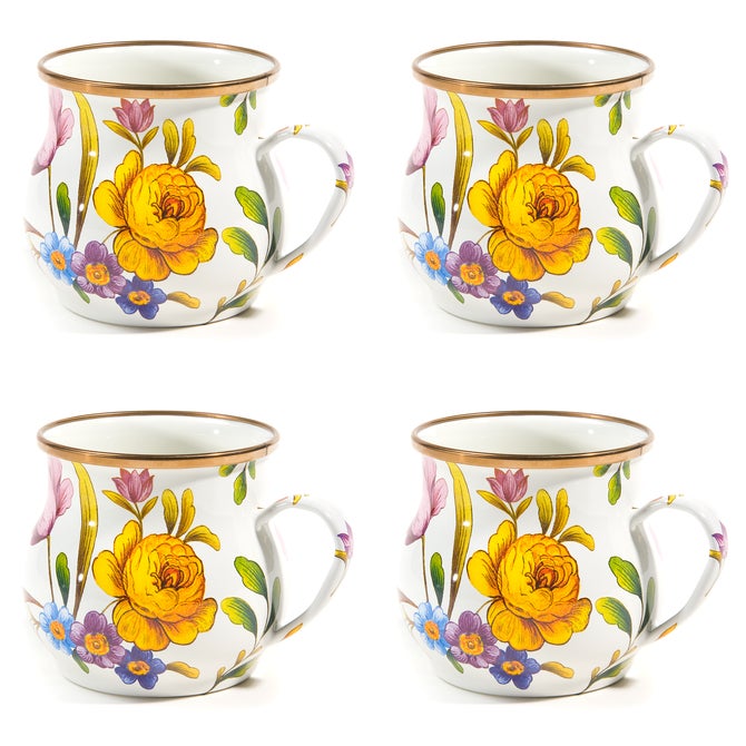 White Flower Market Mugs, Set of 4