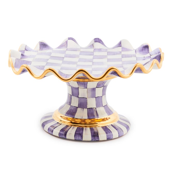 Violet Check Ceramic Fluted Cake Stand 30cm