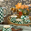 Emerald Check Enamel & Rattan Round Serving Tray 40cm