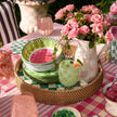 Emerald Check Enamel & Rattan Round Serving Tray 40cm