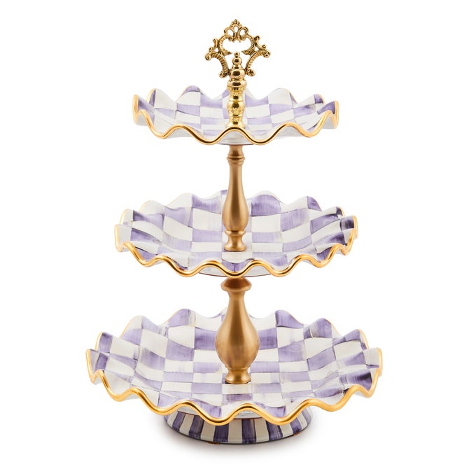 Violet Check Ceramic Three Tier Sweet Stand 44cm