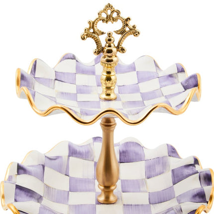 Violet Check Ceramic Three Tier Sweet Stand 44cm
