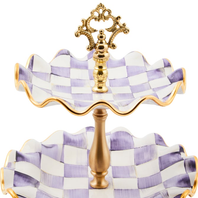 Violet Check Ceramic Three Tier Sweet Stand 44cm