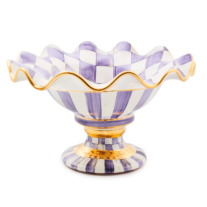 Violet Check Ceramic Compote