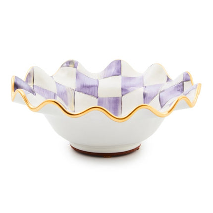 Violet Check Ceramic Fluted Breakfast Bowl 20cm