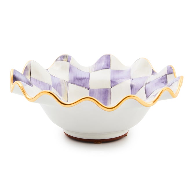 Violet Check Ceramic Fluted Breakfast Bowl 20cm
