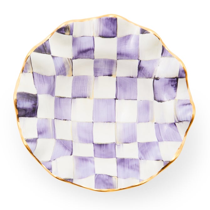 Violet Check Ceramic Fluted Breakfast Bowl 20cm