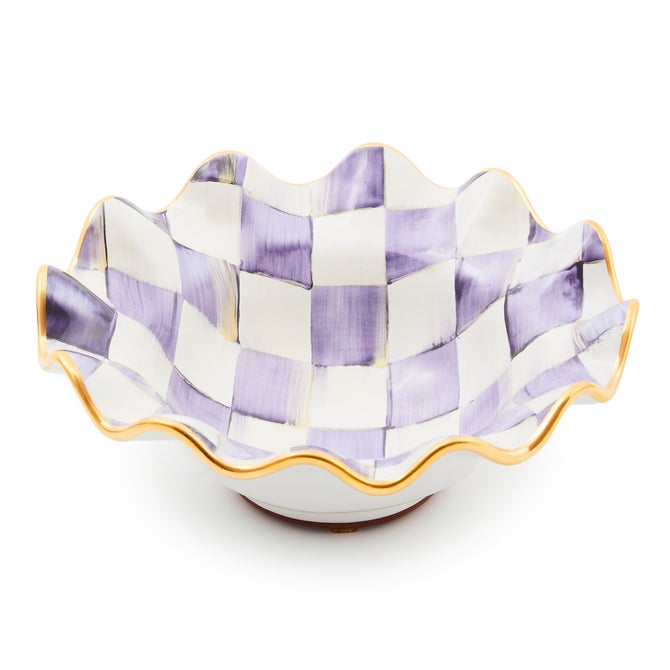 Violet Check Ceramic Fluted Breakfast Bowl 20cm