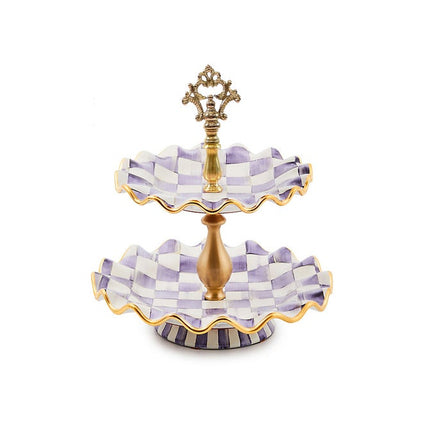 Violet Check Ceramic Two Tier Sweet Stand 30cm