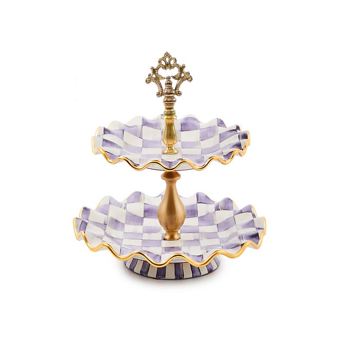 Violet Check Ceramic Two Tier Sweet Stand 30cm
