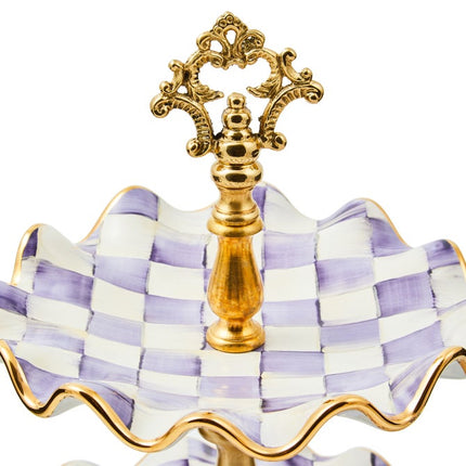 Violet Check Ceramic Two Tier Sweet Stand 30cm