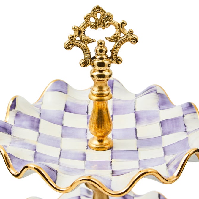 Violet Check Ceramic Two Tier Sweet Stand 30cm