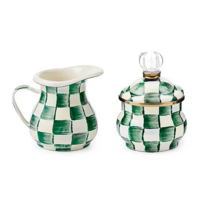 Emerald Check Creamer & Sugar Bowl Set