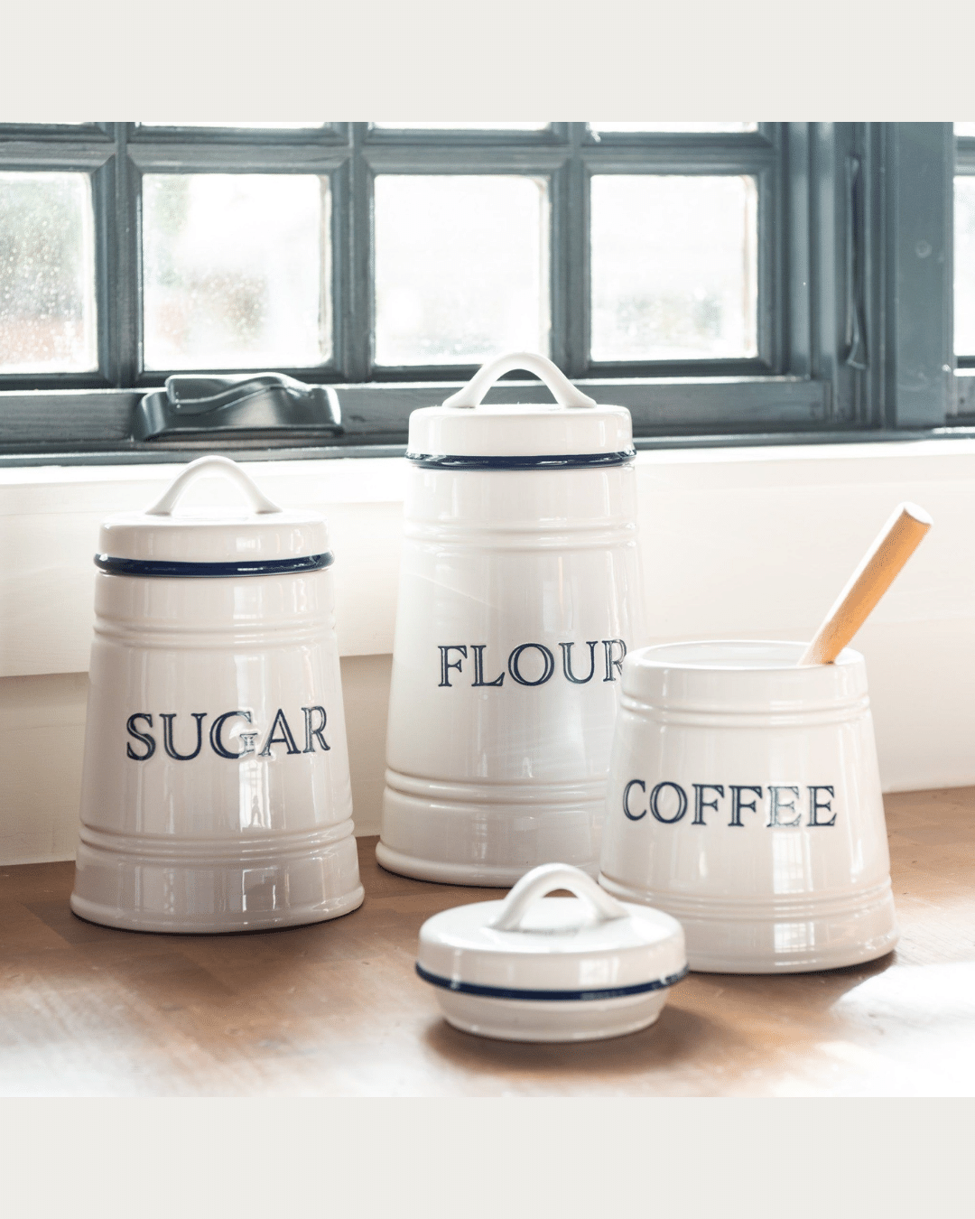 67oz Stoneware Sugar Canister with Wood Lid Cream/Brown - Hearth & Hand  with Magnolia