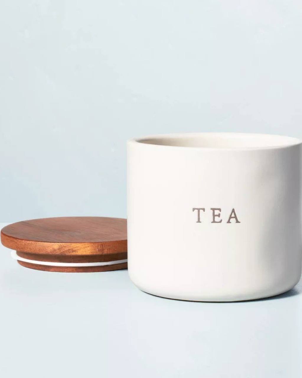 Stoneware Tea Canister with Wood Lid Cream/Brown - Héas